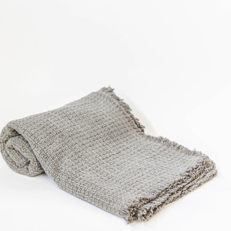 Jeté en coton 50 po x 65 po avec frange, Gris