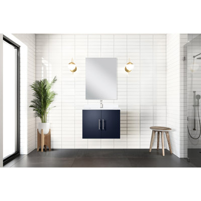 24 po L x P 22 po. Bleu marine, comptoir en quartz blanc, miroir 18 inclus et robinet - meuble-lavabo Scratch Stain