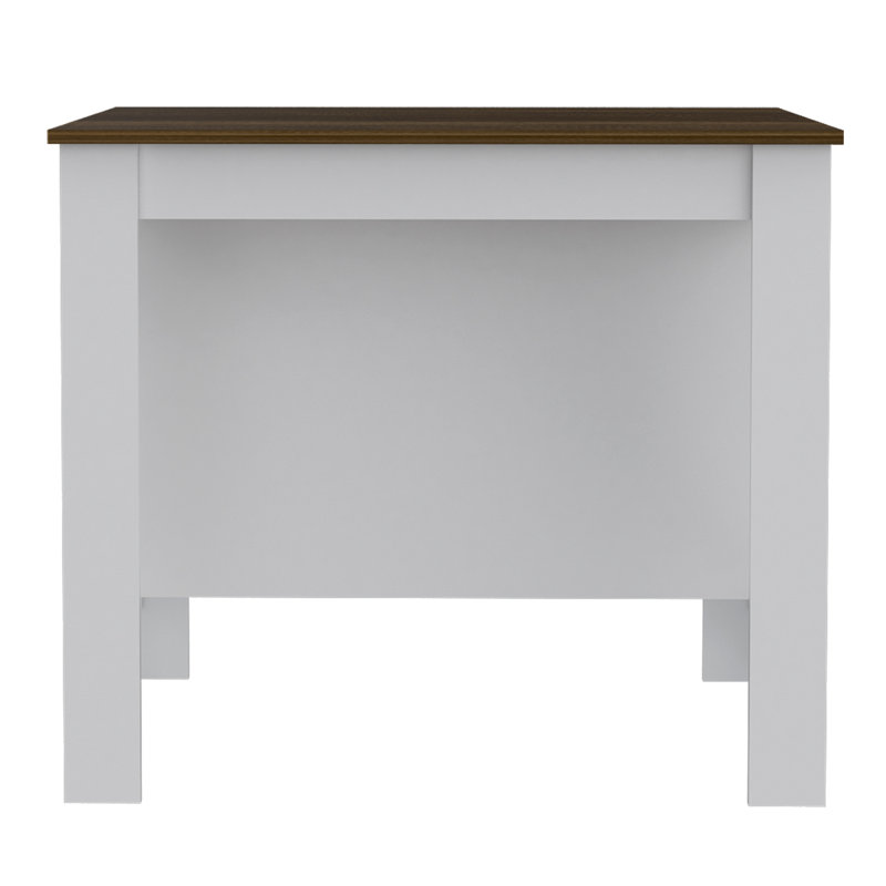 Brooklyn  Kitchen Island, Three Concealed Shelves, White/Brown