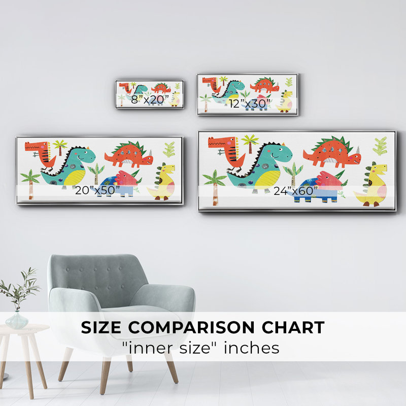 Dino Party- Framed Canvas, 12" H x 30" W