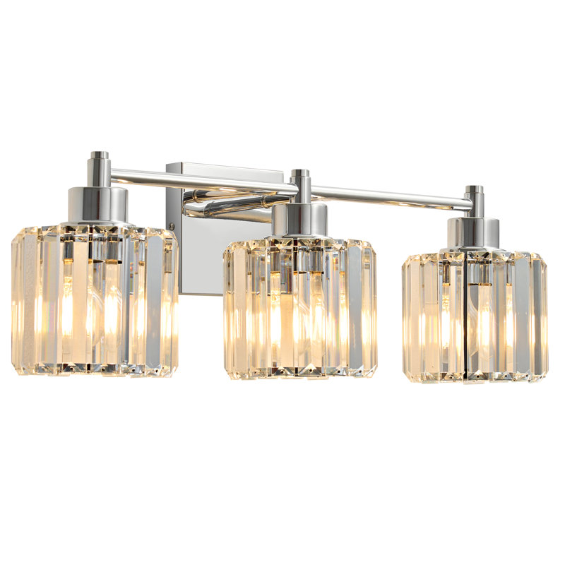 Éclairage de salle de bain à intensité variable à 3 lumières avec abat-jour en cristal K9 Berto, Chrome chrome