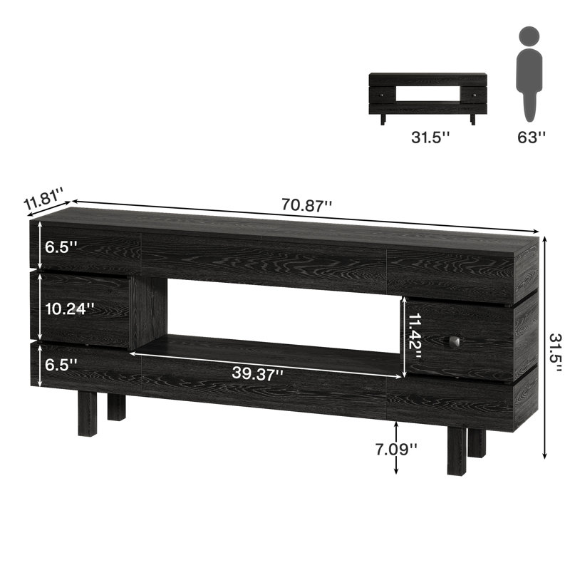 70.9" Console Table, Modern 2-Tier Entryway Table with Storage Drawers, Black