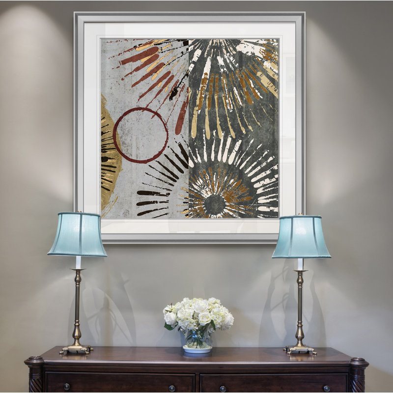 « out burst tiles ii », peinture, H 16 po x l 16 po x P 1,5 po, Encadrement argenté