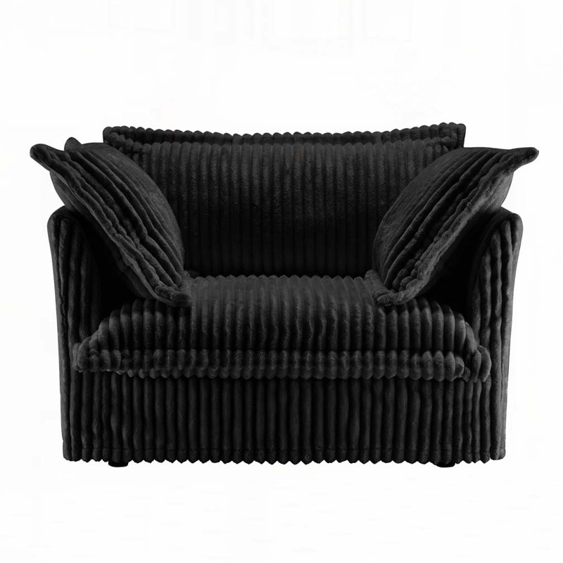 49"Corduroy Fabric Armchair with 2 Toss Pillows, Black Corduroy