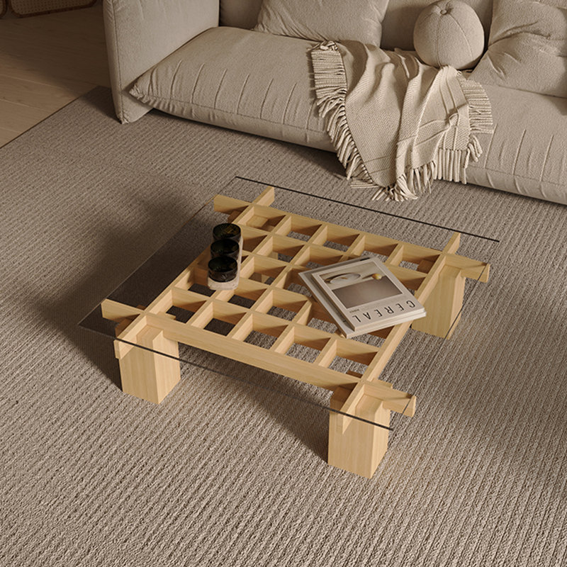 Table à thé carrée de style moyen-antique, H 14,9 po x L 35,4 po x l 35,4 po