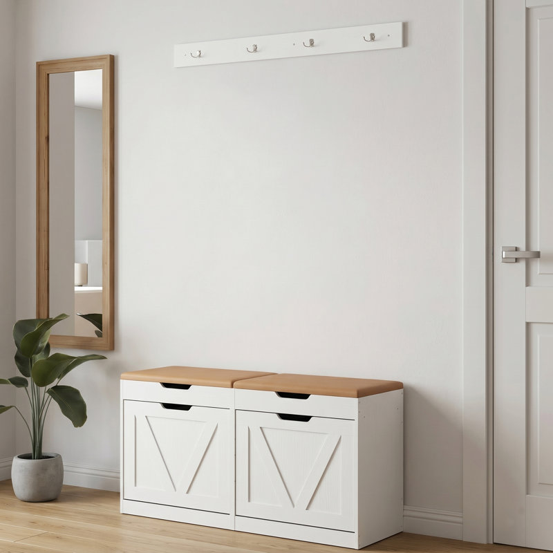 Banc de rangement rembourré pour chaussures avec armoire à 2 niveaux, Marron foncé