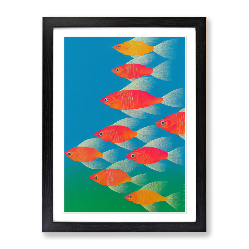 School Of Fish Vol.2 - Single Picture Frame Print, Black, 64cm H x 46cm W x 2cm D