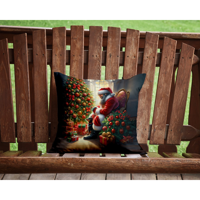 Coussin miniature Pinscher and Santa Claus, H 14 po x l 14 po