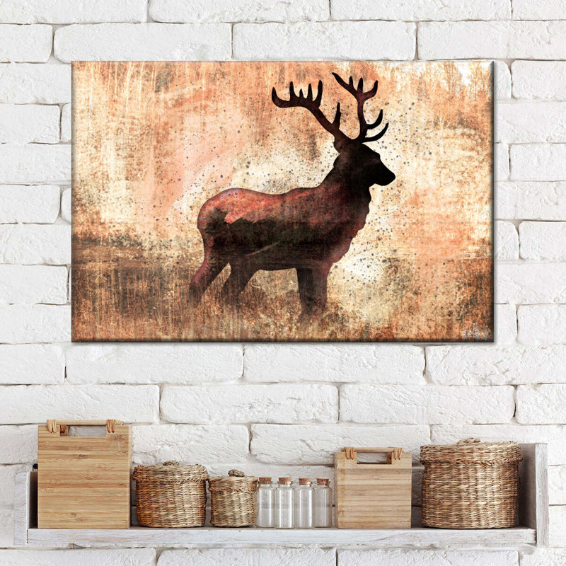 Cerf iconique texturé sur toile, H 8 po x l 12 po x P 1 po