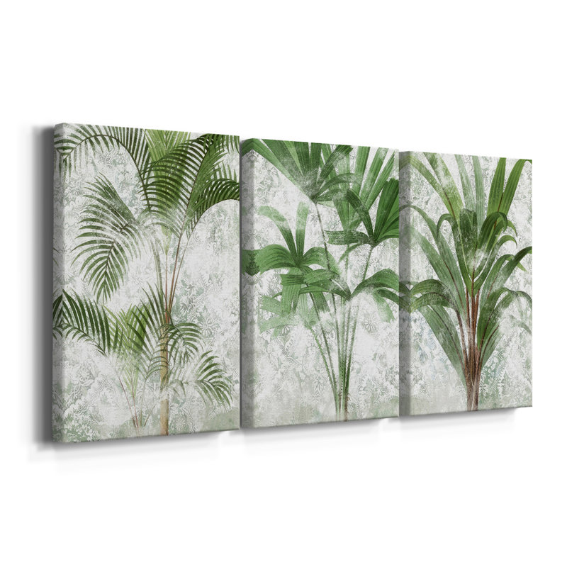 Lace Palms I - Toile tendue avec châssis sur mesure - 3 pièces, H 60 po x l 120 po
