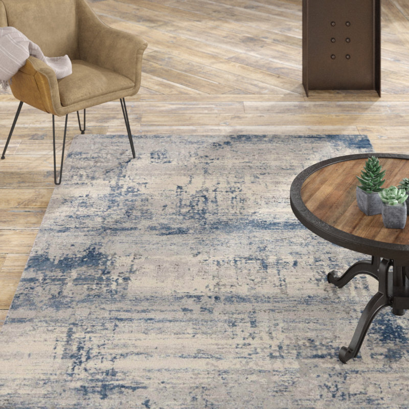 Tapis intérieur gris / bleu / ivoire Ariaya, Rectangle 3 pi 11 po x 5 pi 11 po