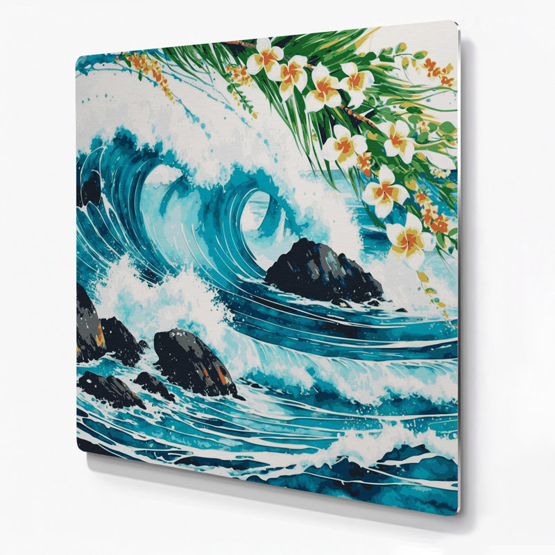 Art mural hawaïen océan vert en métal, H 16 po x l 16 po