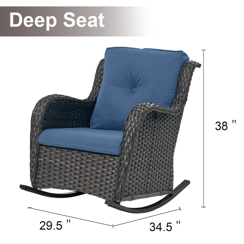 Bonia Outdoor Wicker Double Rocking Chairs, Brown, Blue