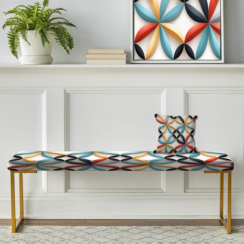 Banc rembourré géométrique bleu et jaune en mosaïque moderne