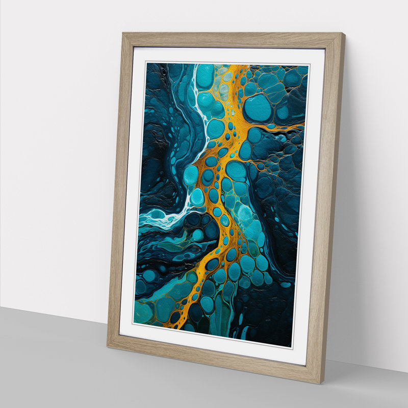 River Abstract No.2 - Single Picture Frame Print on Wood, 34cm H x 25cm W x 2cm D, Oak