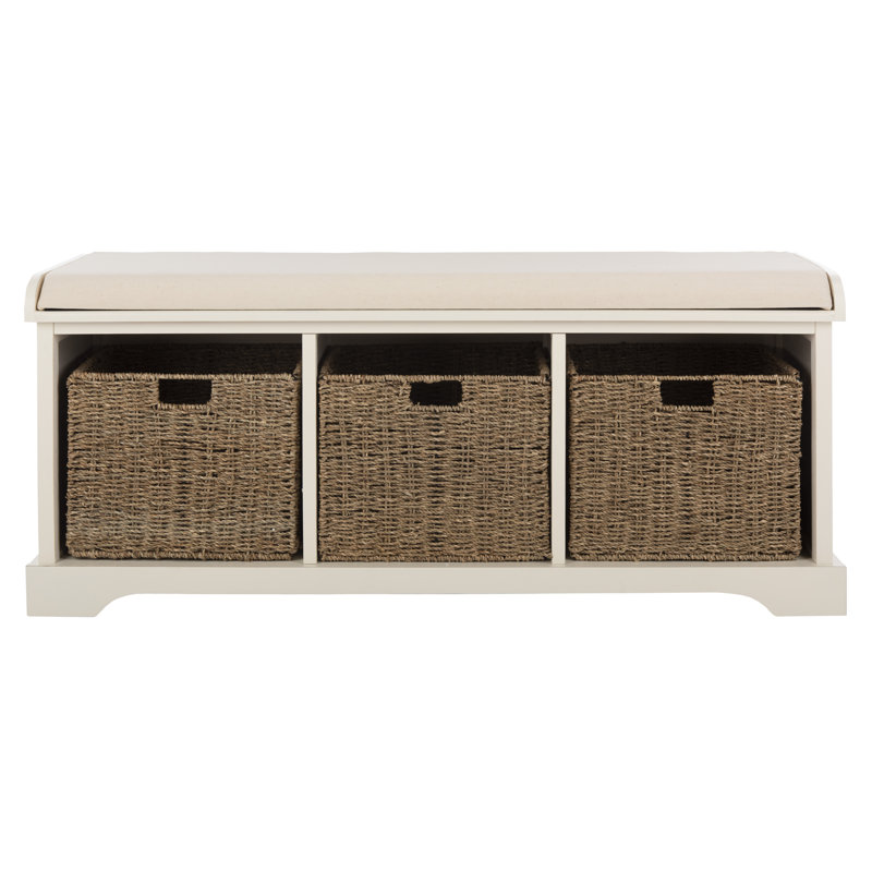 Loane Wicker Storage Bench, White