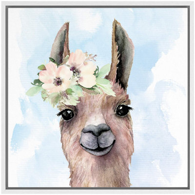 Cute Little Animals " Kids Nursery Baby Llama With Pastel Flower Crown Animals WildLife Chic Portrait Colorful "
