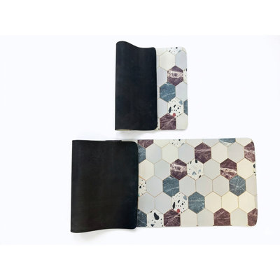 Ensemble de tapis de sol super absorbants, tapis de cuisine antidérapant à séchage rapide et petit tapis, envers en caoutchouc à profil bas lavable à la machine, motif hexagonal en marbre, 120 x 40 cm + 59 x 40 cm