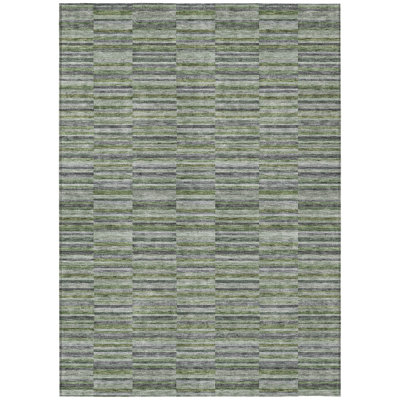 Tapis extérieur lavable rayé vert olive et gris 10 pi x 14 pi