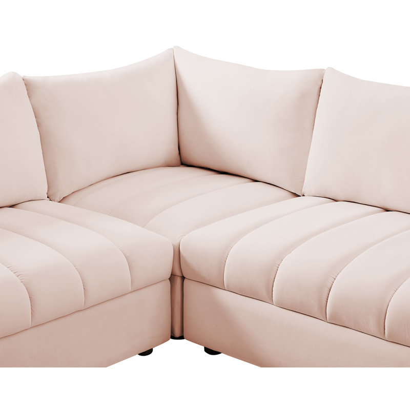 Ensoll Velvet L-Shaped Sectional Reversible, Pink Velvet
