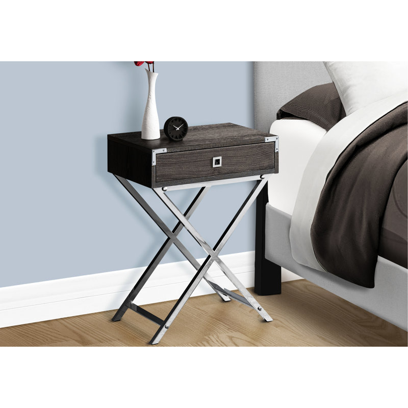 Table polyvalente en taupe avec stratifié brun et poignée en métal argenté foncé