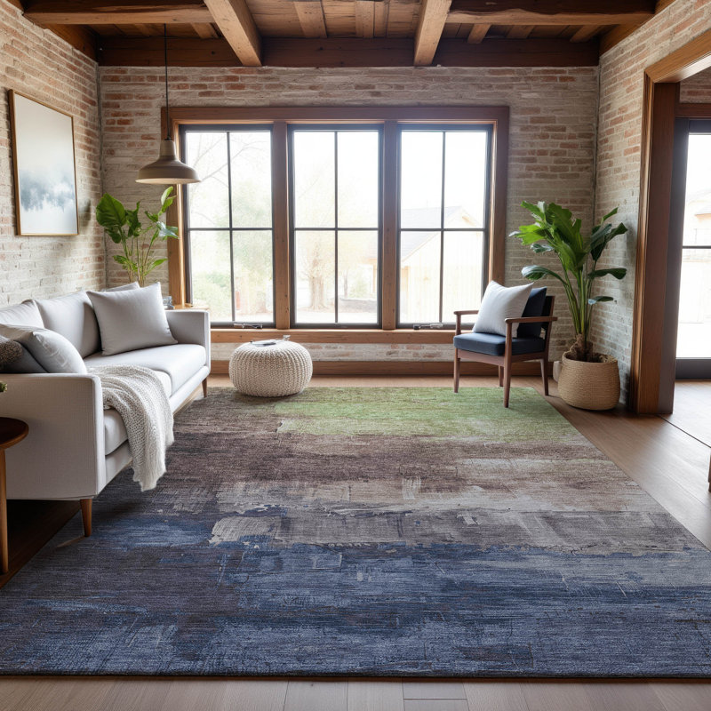 Tapis abstrait Premium Sykora AMF1473 lavable à la machine, Rectangle 10 pi x 14 pi