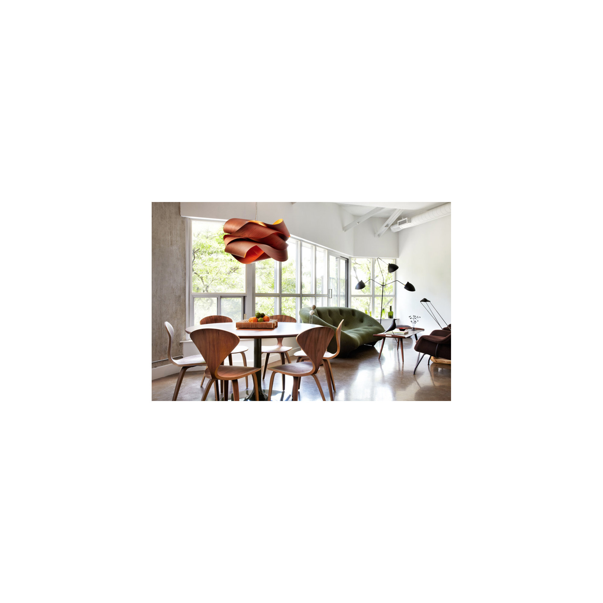 Single Light Dimmable Pendant, Natural Cherry, Matte Black, 15.7" H x 27.1" W x 27.1" D
