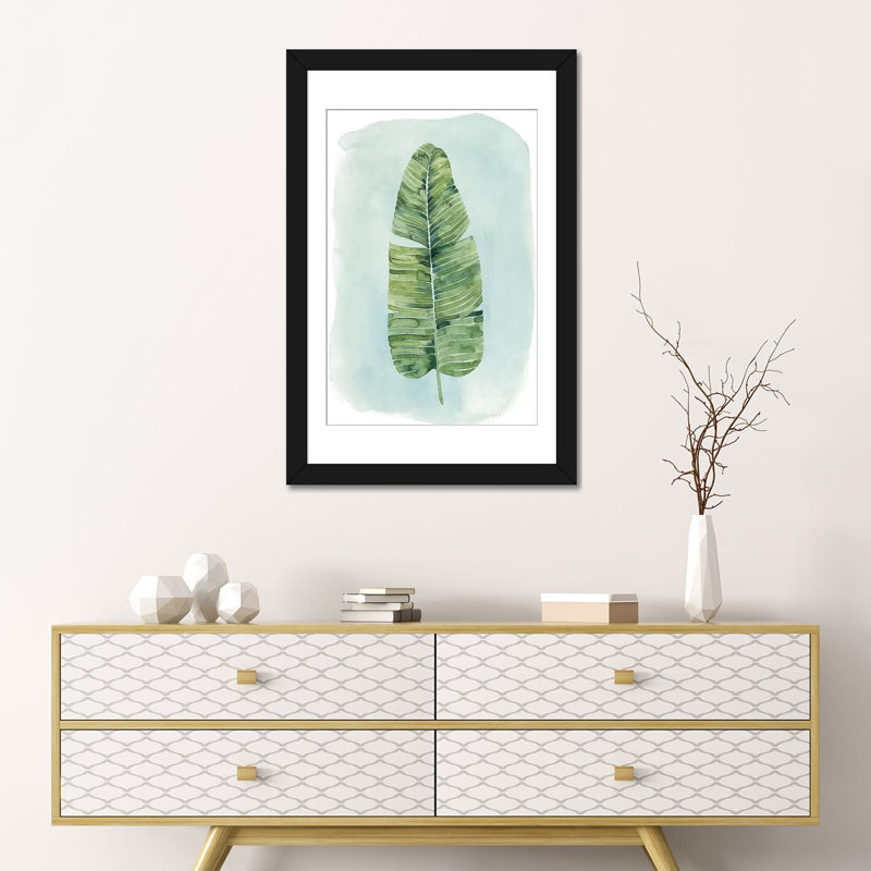 «Paradise Palm Leaves IV», impression sur toile, H 24 po x l 16 po x P 1 po, Papier avec cadre noir, Blanc