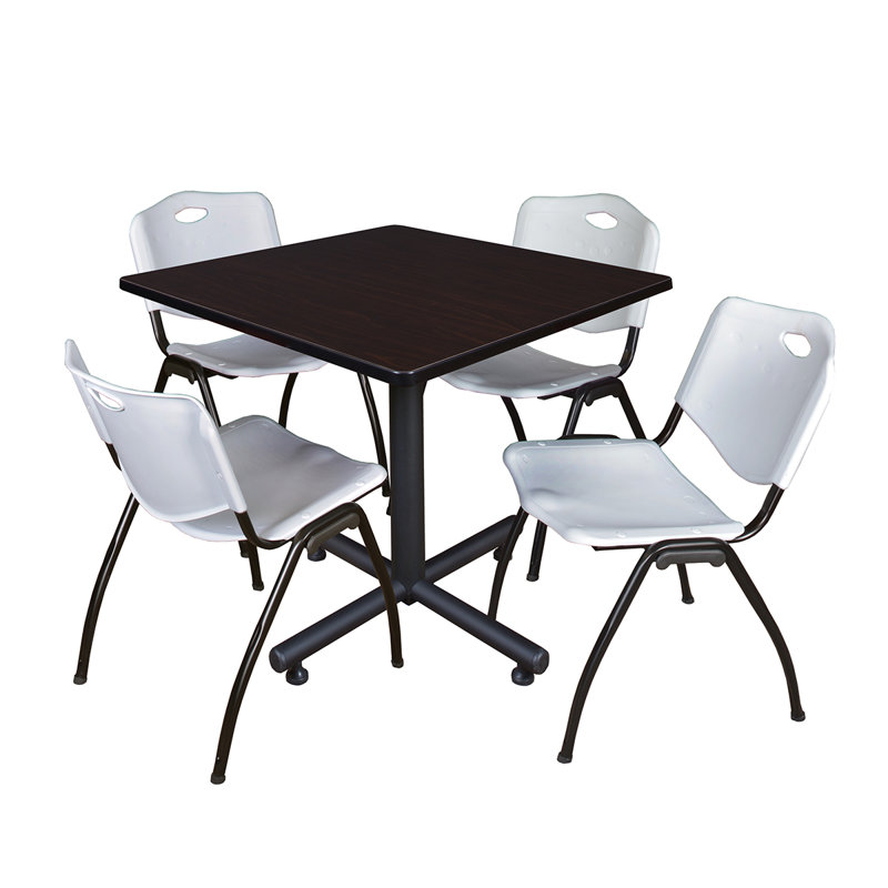 Table de salle de repos carrée Nicklo, chaises empilables 4 M, Gris, Gris