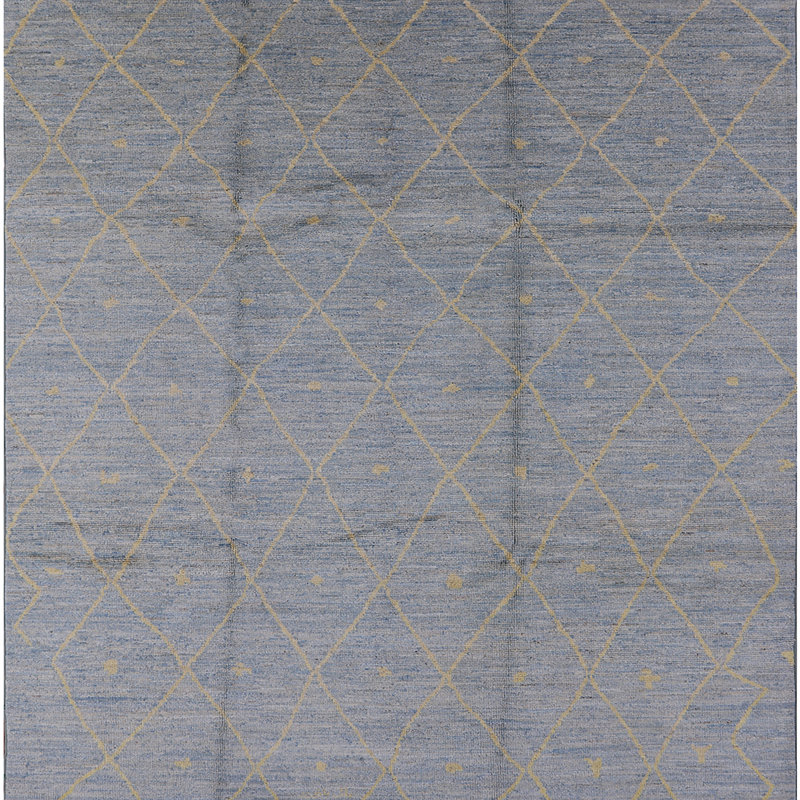 Tapis bleu à motif géométrique, Carré 7 pi