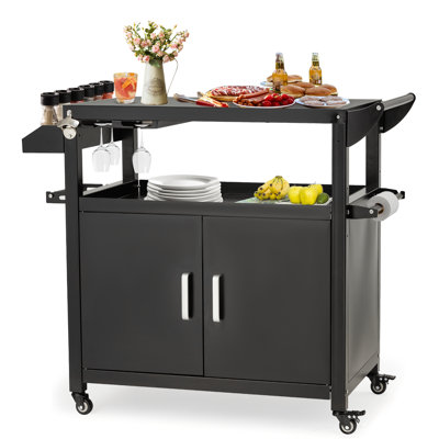 Outdoor Grill Cart Kitchen Storage Cabinets Island with Wheels Buffet Prep Tables by Lark Manor