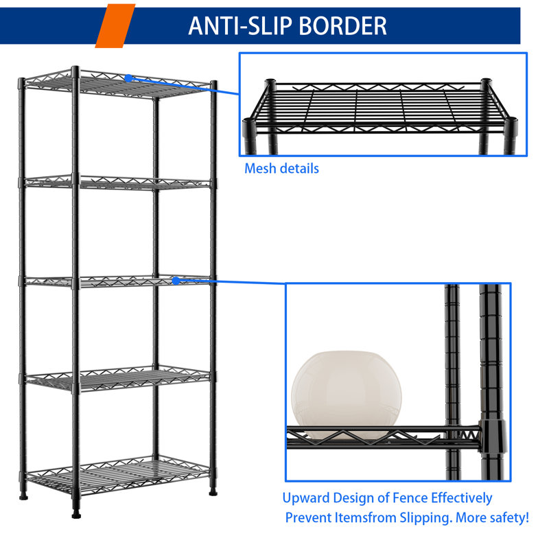 Heavy-Duty Wire Shelving Rack, Industrial-Strength Metal Storage Shelf with Thick Steel & Reinforced Design for Laundry, Kitchen, Pantry