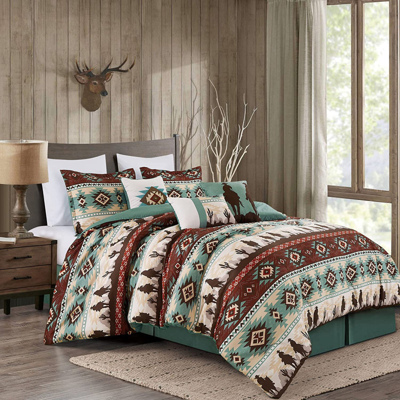 Dune 7-Piece Microfiber Southwestern Cowboys Aztec Comforter Set, Full Comforter + 2 Standard Shams