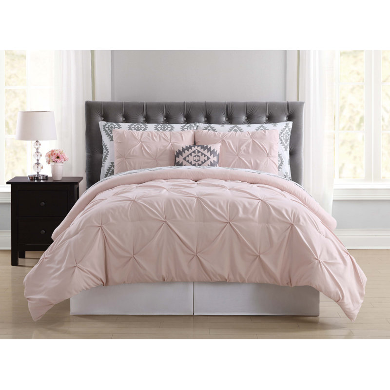 Ensemble d'édredon moderne et contemporain en microfibre Pueblo, Rosé, Édredon simple très long + 5 pièces supplément