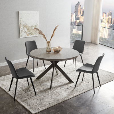 46'' Round Dining Table Set, Modern Kitchen Table for 2-4 Person, Steel Legs, Pedestal Dining Set with 32.4"H Dining Chair, Saving Space