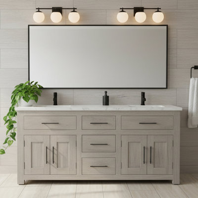 72" Deluxe Four Door, Double Vanity In White Pigment And White Marble Top