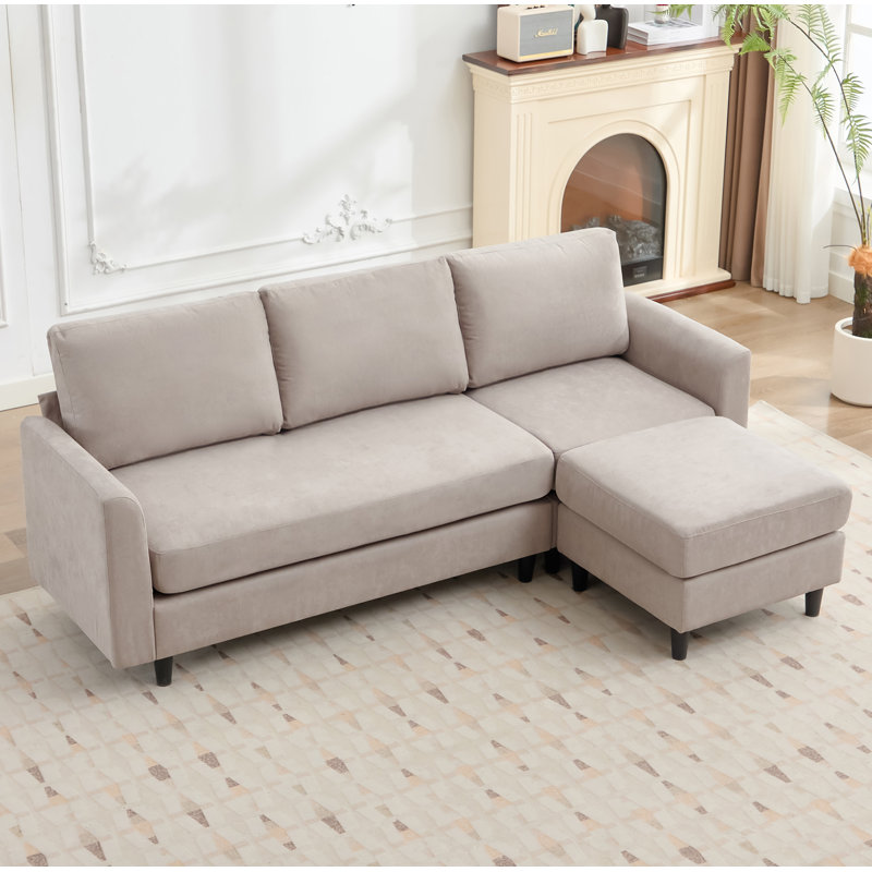 Lyles 83.5" L-shape Sectional Sofa With Armrest And Moveable Ottoman Black Legs Seater For 4, Gray Fabric