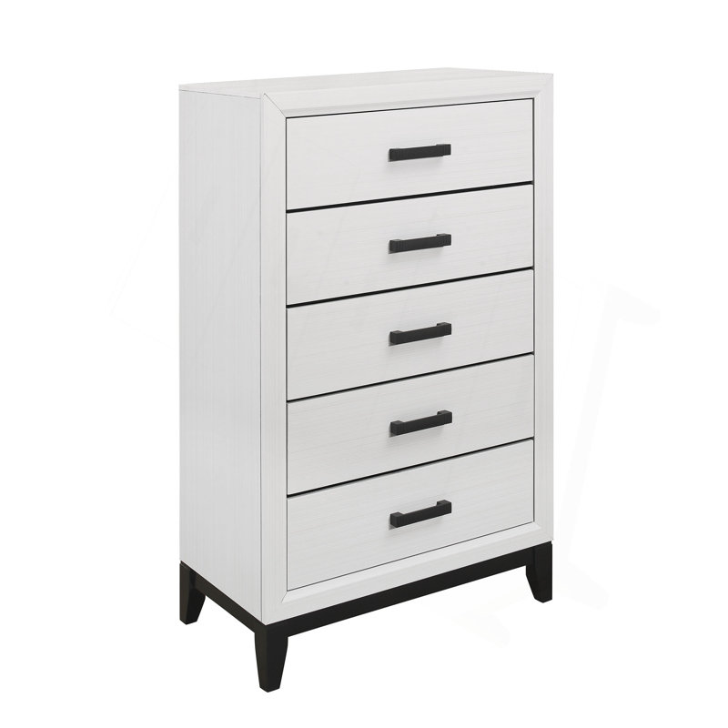 5-Drawer Modern Coastal Vertical Storage Chest, White