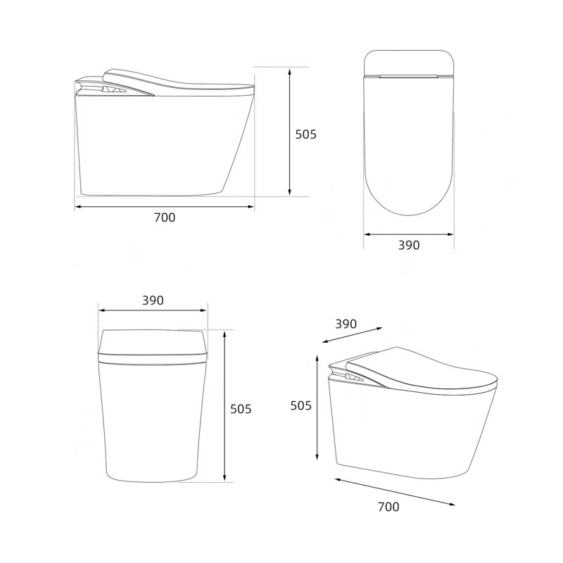 Toilette intelligente avec couvercle et siège ouverts