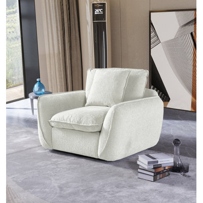 Upholstered 44" W Swivel Chair Accent Armchair Flared Arms, Down-Filled Deep Seat