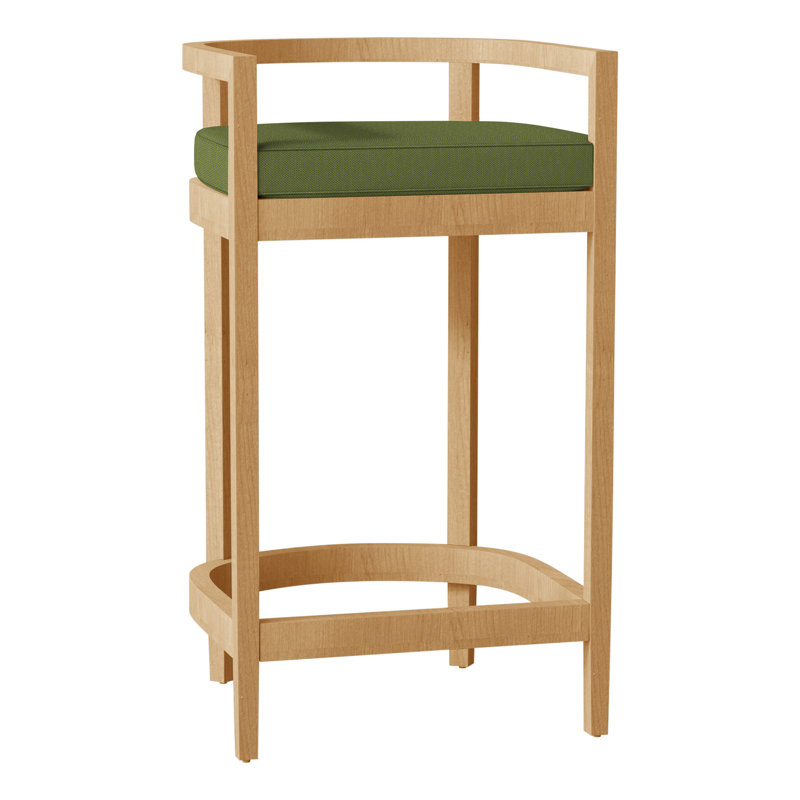 Santa Barbara Patio Bar Stool with Cushion, Welt, Verona Mist, Oyster Teak