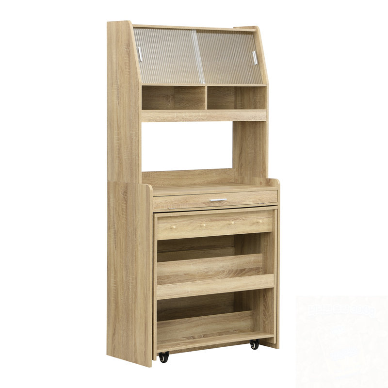 Garde-manger avec huche et table de salle à manger pliable, Naturel