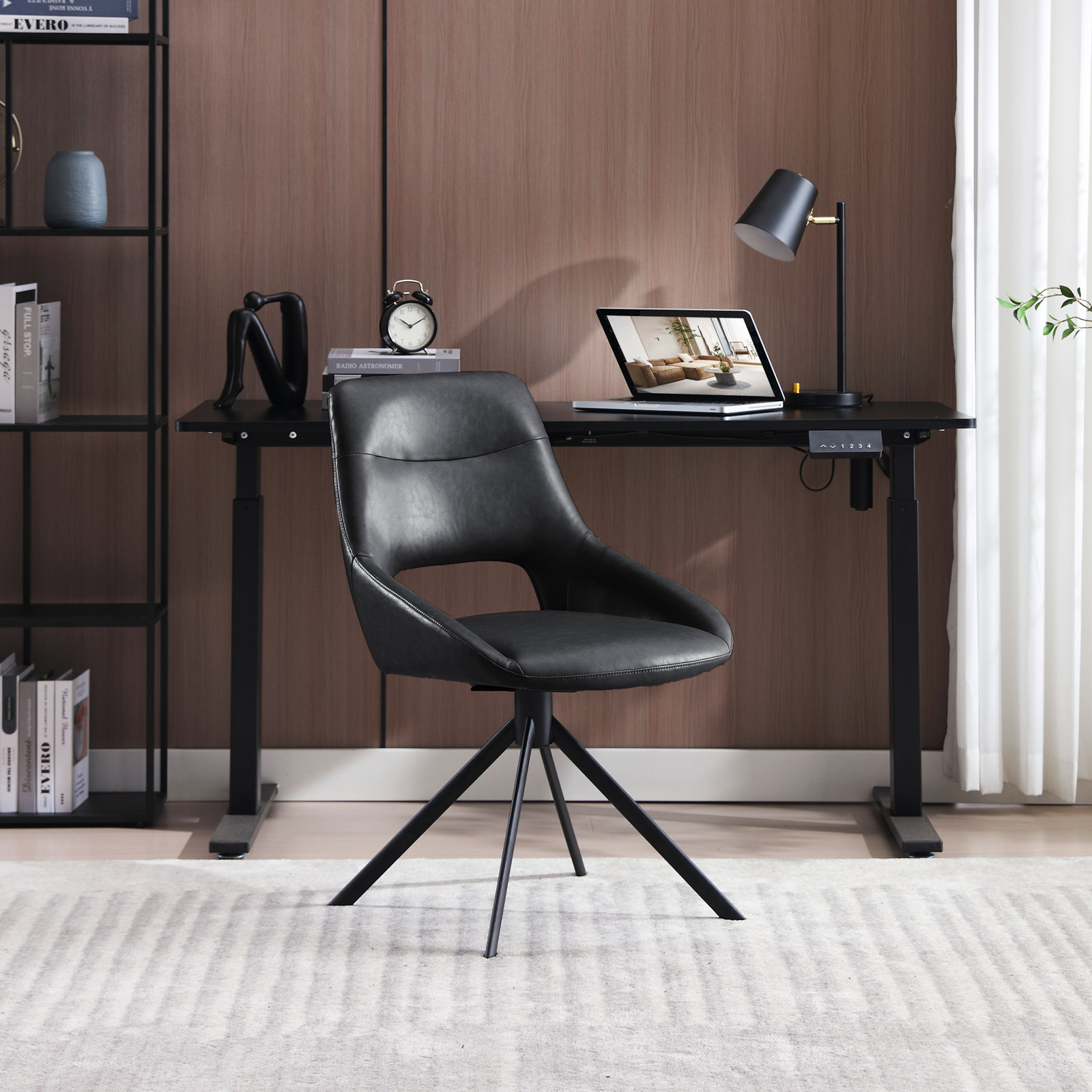 Jakavian Office Chair with Lumbar Support, Black Faux Leather