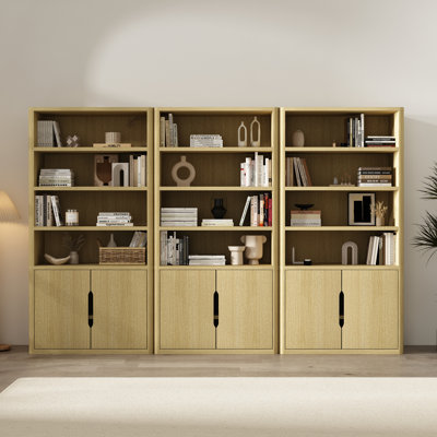 Rivington 79" H x 40.2" W Modern 4-Shelf Bookcase Cabinet in Natural Oak
