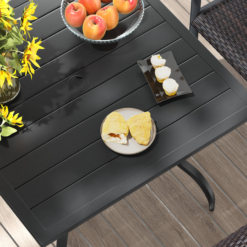 4-Person Patio Dining Set with Suqare Metal Dining Table and 4 Rattan Armrest Dining Chairs, Black