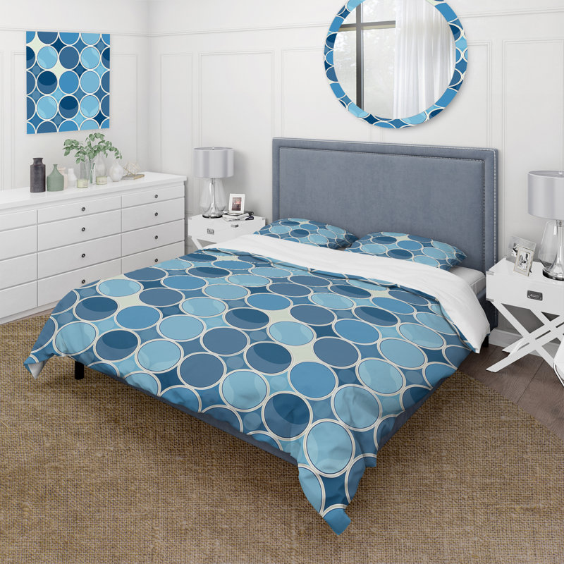 Ensemble de housse de couette bleu beige Midcentury Circles III - Midcentury