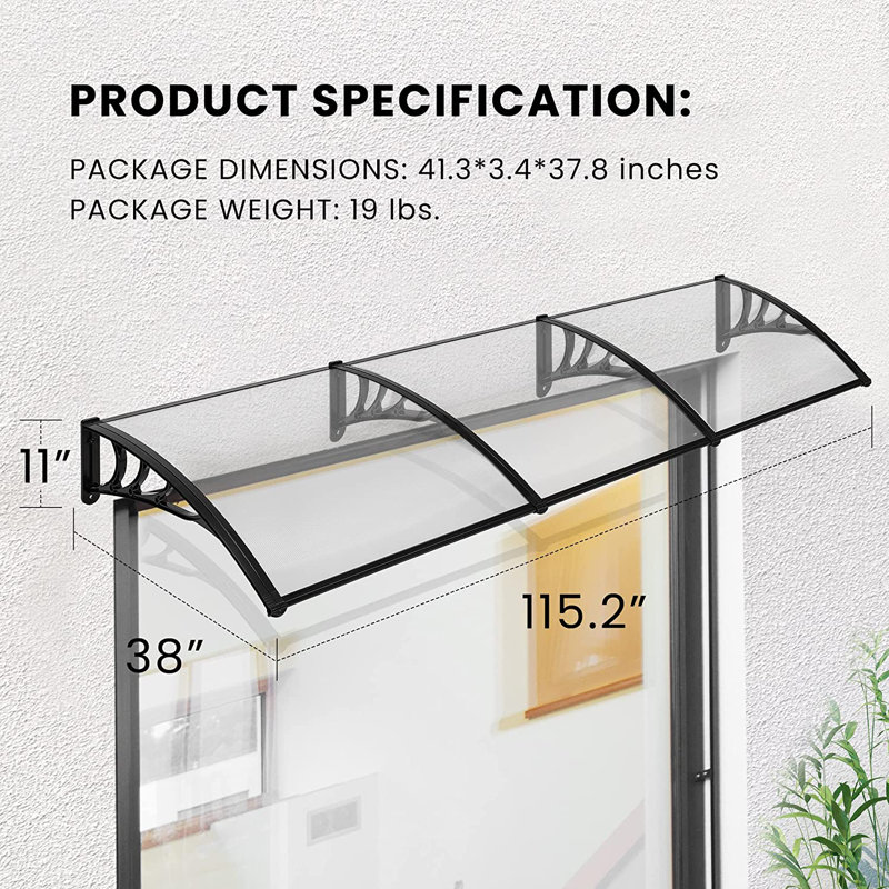 VIVOHOME Plastic Clear/Black Cover Retractable Door/Window Awning, 11" H x 115.2" W x 38" D