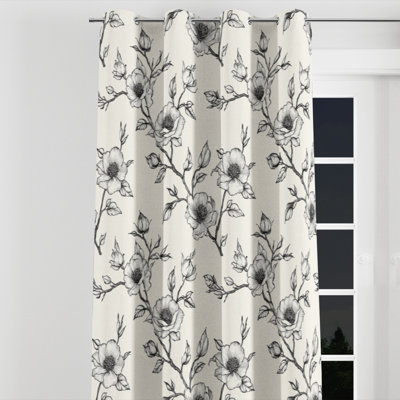 Modern Velvet Curtains - Black Toile Sketch Grommet Curtain - 1 Panel
