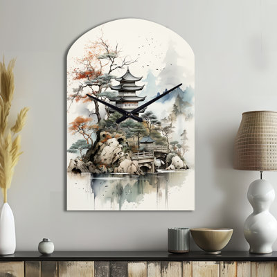 Asian Art Fantasy Sumi II - Asian Art Asymmetrical Metal Wall Clock, Global Unique Shape Wall Clock Print
