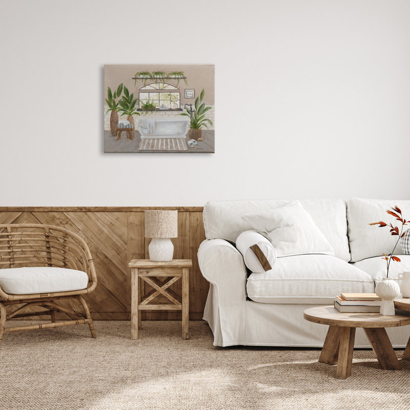 " Lather Rinse Soak Bathroom Greenery " Graphic Art Print, 24" H x 30" W x 1.5" D, Wrapped Canvas